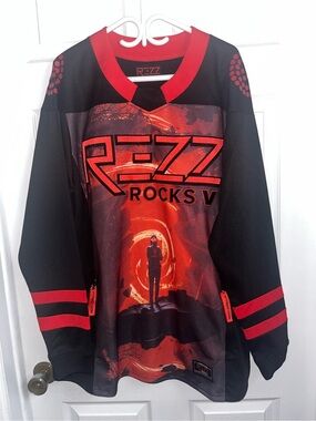 Rezz Hypnovizion Rocks V Hockey Jersey Large Men Shirt Rave EDM Merch Red Black